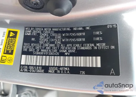 2015 Toyota Highlander Xle V6 from USA, damaged, VIN 5TDKKRFH1FS065420